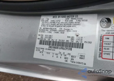 2009 Mercury Milan V6 Premier из США, поврежденный, VIN 3MEHM08169R629598